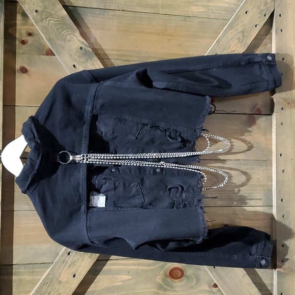 NWT NEW CARMAR ZEUS BLACK CHAIN DENIM JACKET SIZE SMALL OPEN BACK CUT OUT - Picture 10 of 13